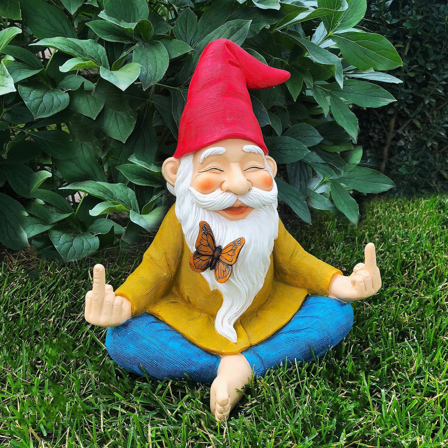 Garden Zen Gnome, Finger Statue 9 inch Lawn Gnome Figurine Outdoor House Decor