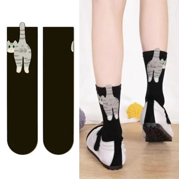 Funny Cat Socks with Fuzzy Balls