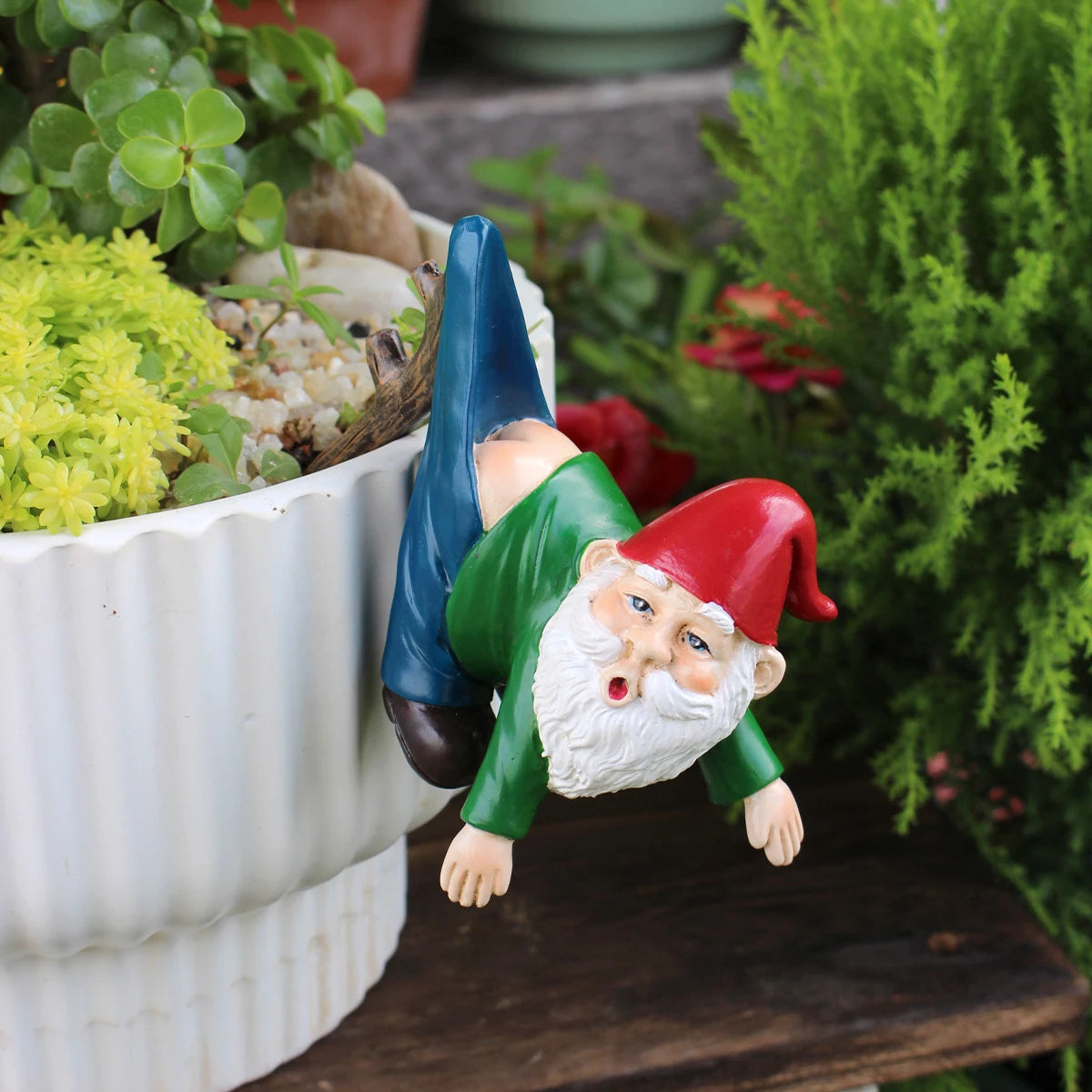 Funny Hanging Garden Gnome – Resin Dwarf Plant Pot Decoration