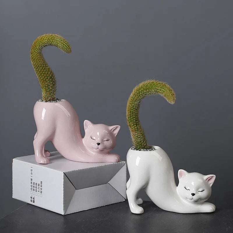 Stretching Cat Succulent Cactus Planter Pot