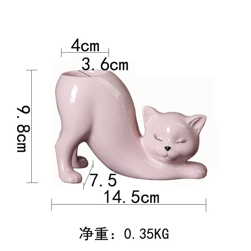 Stretching Cat Succulent Cactus Planter Pot