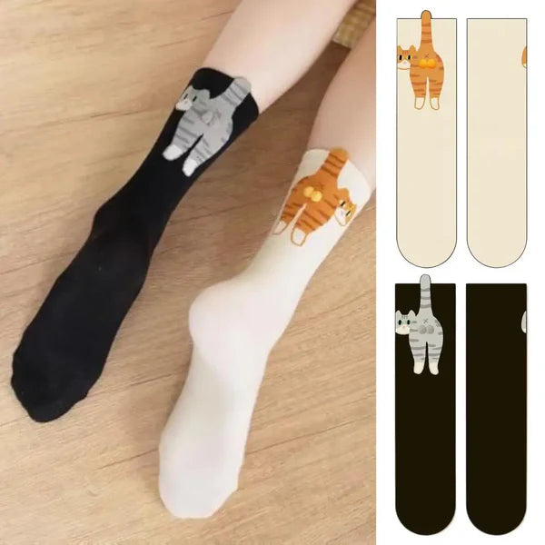 Funny Cat Socks with Fuzzy Balls
