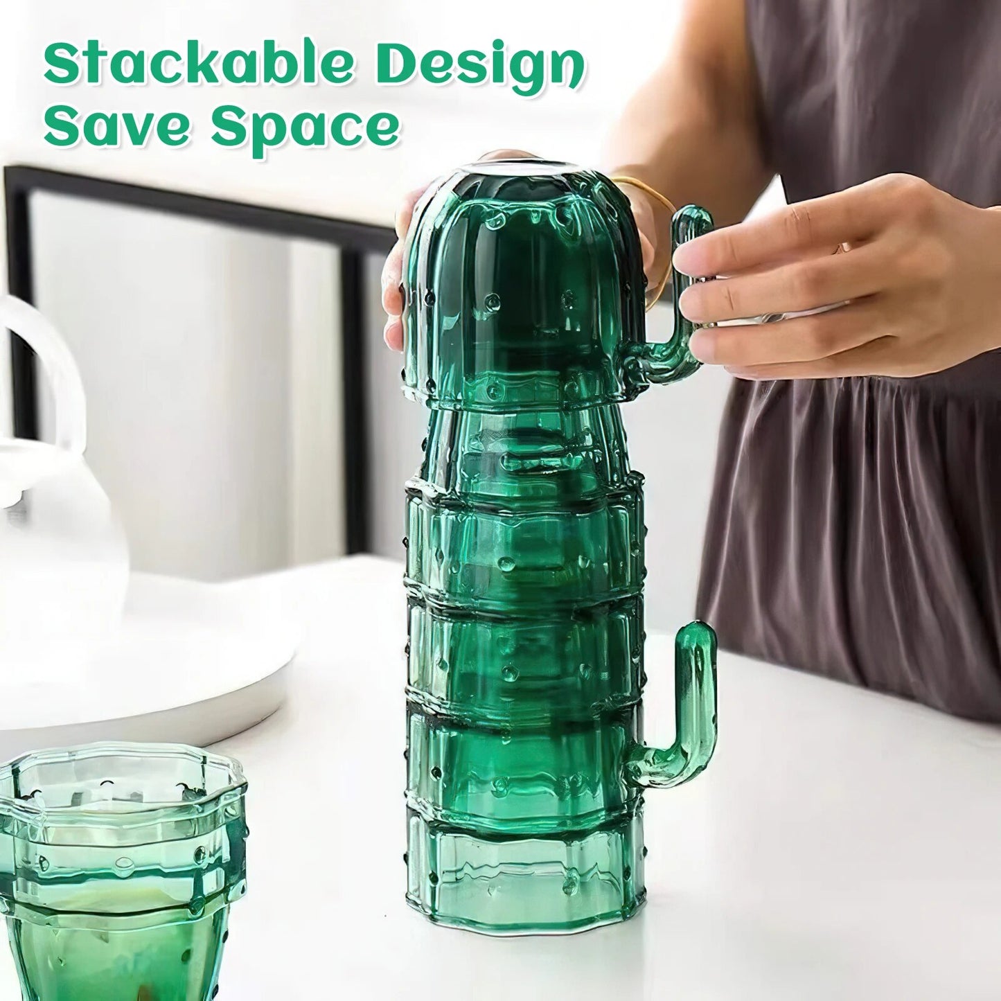 6pcs cactus stackable glasses