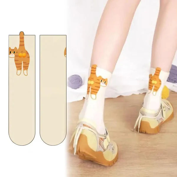 Funny Cat Socks with Fuzzy Balls