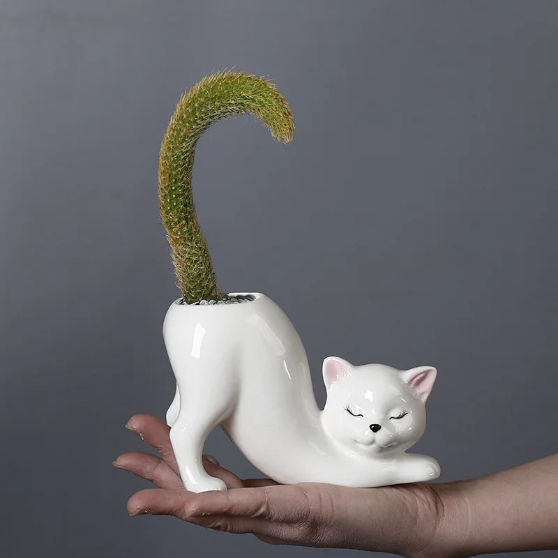 Stretching Cat Succulent Cactus Planter Pot